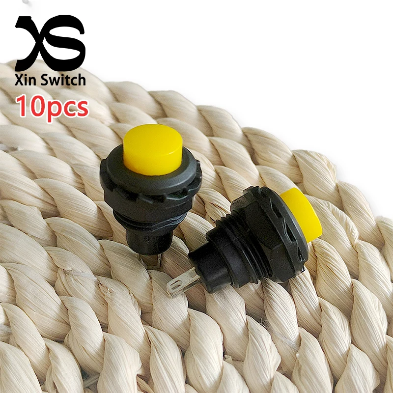 10 Stück 12mm Öffnungsweite Gelber R13-502 Kunststoff-Selbstrückstellender Druckschalter 1,5A 250V/3A 125V Mutterfixierter runder Druckschalter – Detail 1