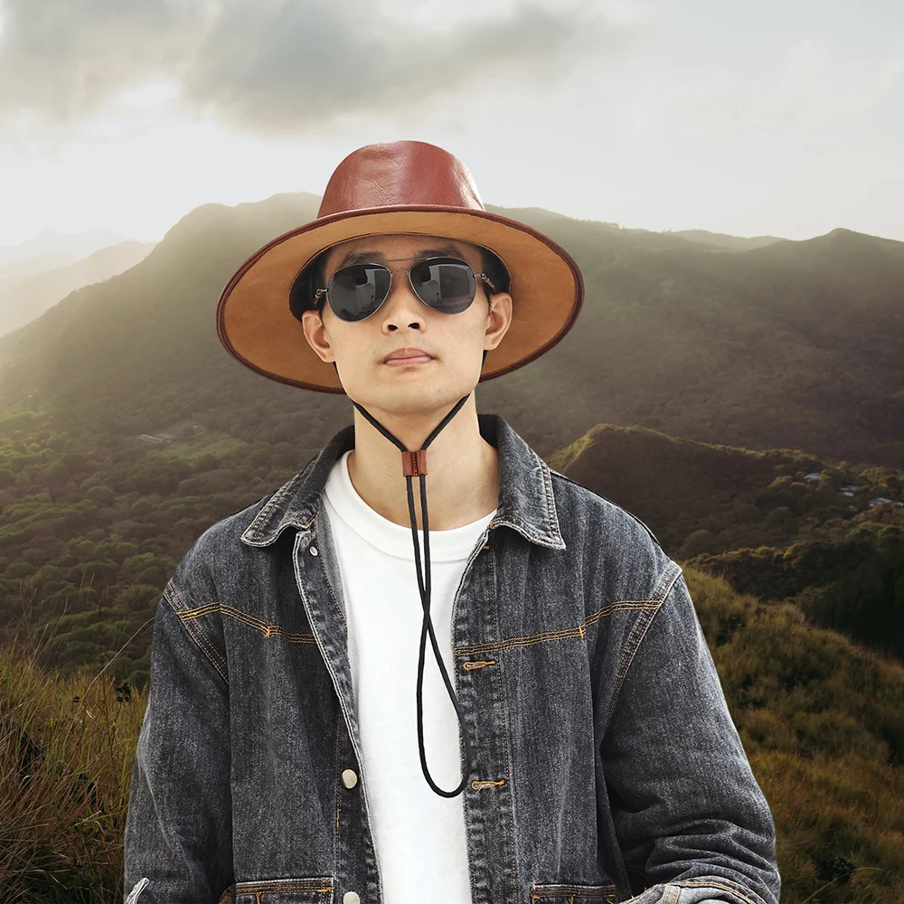 JOYIR Genuine Cow Leather Western Cowboy Hat Solid Leather Country Hat Classic Jazzย Felt Hats Retro Knight Hats For Men
