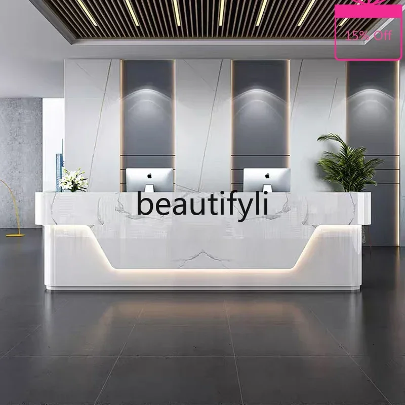 zq1Front Desk Reception Company Welcome Bar Counter Painted Beauty Salon Cashier Hotel Front Desk