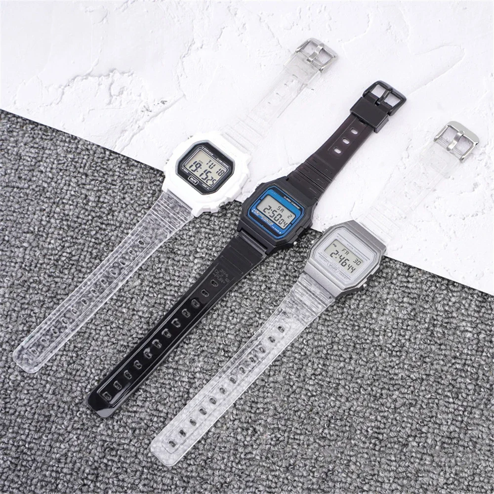 Watch Strap for Casio F-91W F-84 F-105/108 A-158/168 AE-1200/1300 Transparent Colorful Silicone Bracelet Band Accessories 18mm