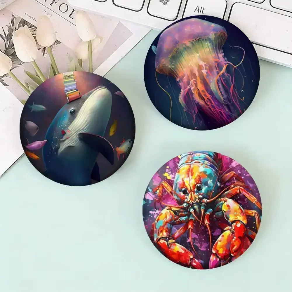Colorful Ocean Wild Life Shark Seahorse Octopus Turtle Badges 25 32 44 58 75 Mm Round  Pin Bag Decor Fans Collect Friends Brooch view 3