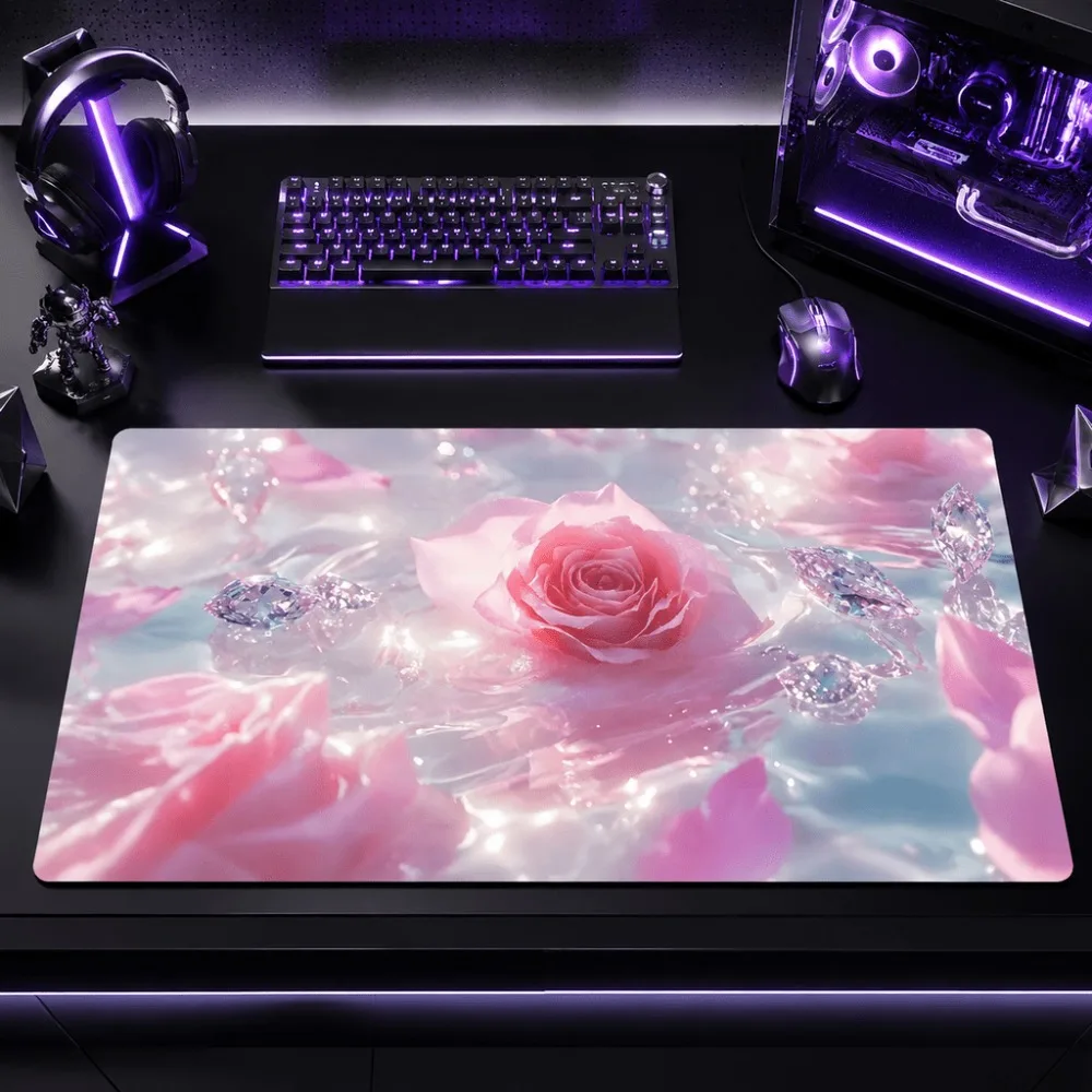 Original pink rose watermark. Ideal for gamers and office users as a minimalist desk pad. Suitable for desktop setup