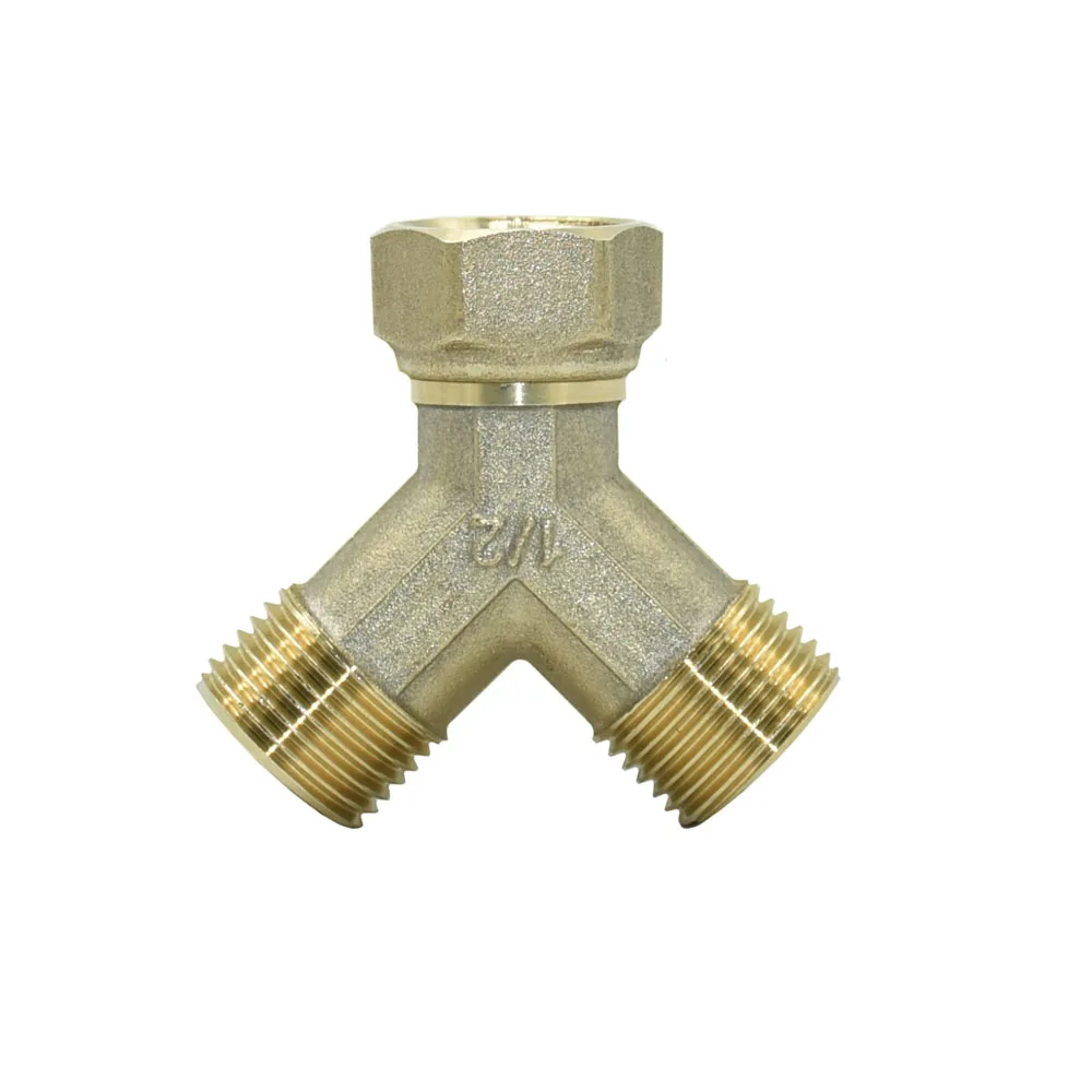 Brass 2-way 1/2'' Male Female Thread Y Connecter Tee Coupling Copper Adapter Garden Water Pipe Fittings