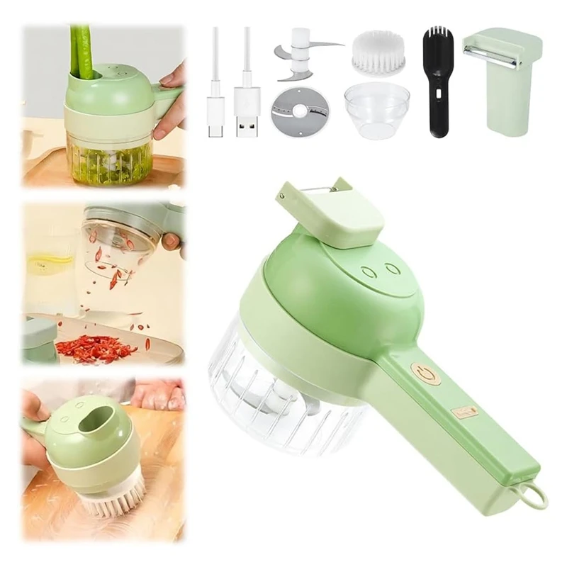 Processador de alimentos sem fio multifuncional, portátil elétrico Vegetable Cutter Set, Chopper vegetal elétrico, 4 em 1