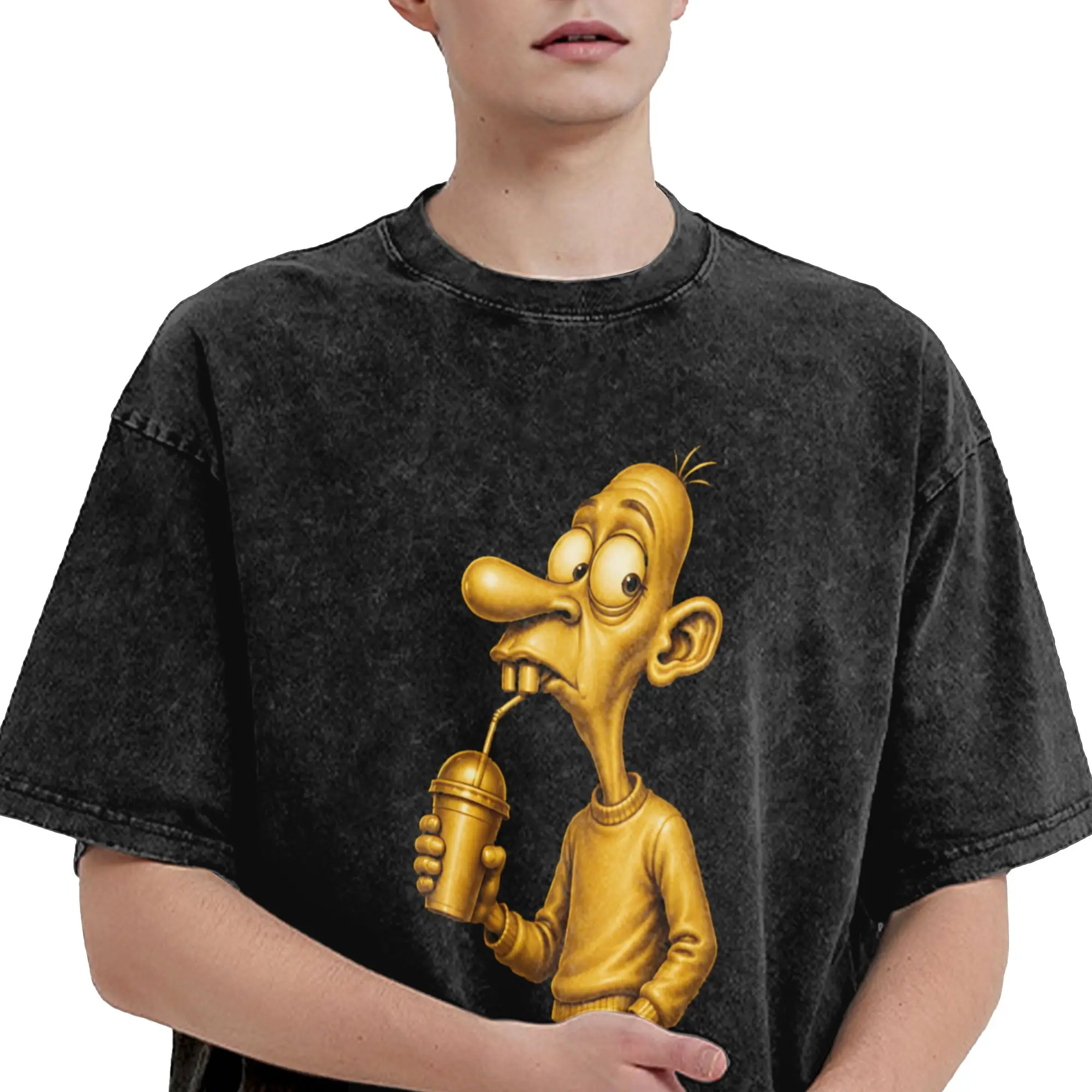 Golden Neegy Meme Funny Internet Brainrot Gen Z Humor Washed T Shirt Streetwear Hip Hop Casual T-Shirts  Tees for Men Women