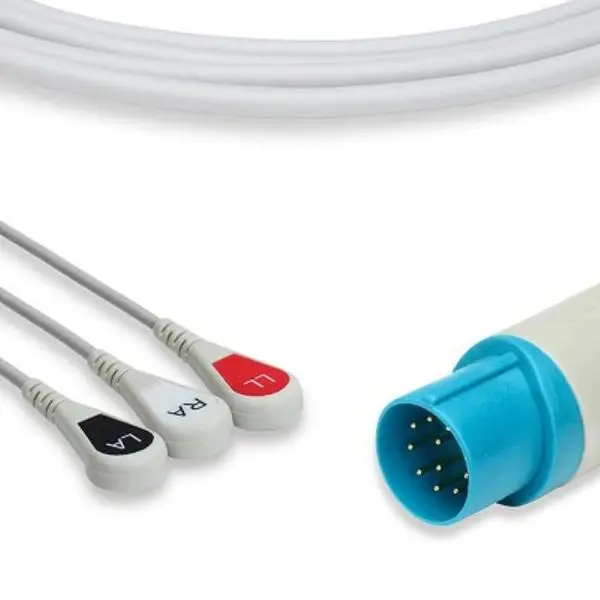 

Direct-Connect ECG cable compatible with Nihon Kohden TEC-7621K TEC-7631K 3 leads snap/clip