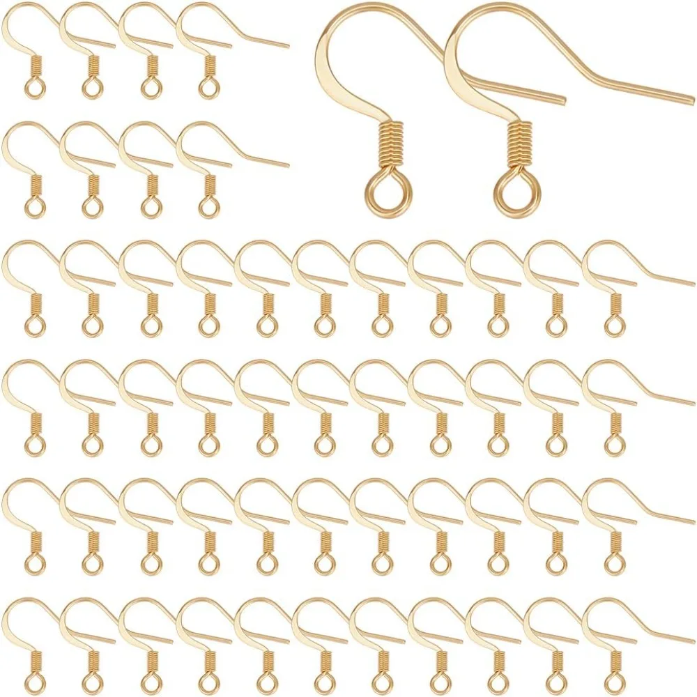 

100Pcs Real 18K Gold Plated Earring Hooks Stainless Steel Ear Wire with Loops Earwire Hooks Fish Hooks Flat Earring making kit