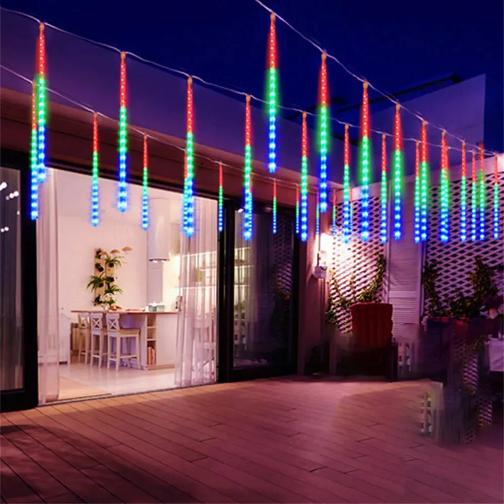 LED النيزك دش المطر أضواء السقوط الجنية سلسلة ضوء لعيد الميلاد عيد الهالوين عطلة فناء الزفاف ديكور بطارية تعمل بالطاقة