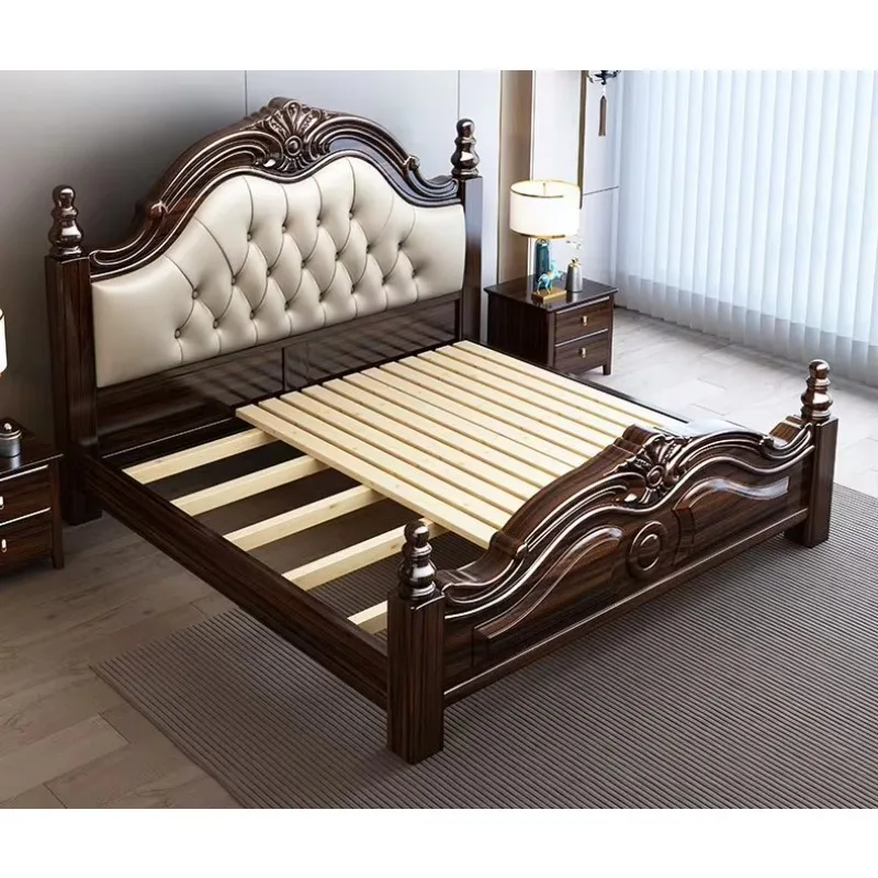 American and European New Style Royal Luxury Double Twin Storage King Beds Frame Solid Wood Headboards for Queen