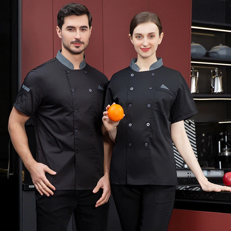 Men's Kitchen Uniform Restaurant Cooking Workwear Red Chef's Clothes Food Service Coffee Shop Bakery Cook Waiter Work Shirt