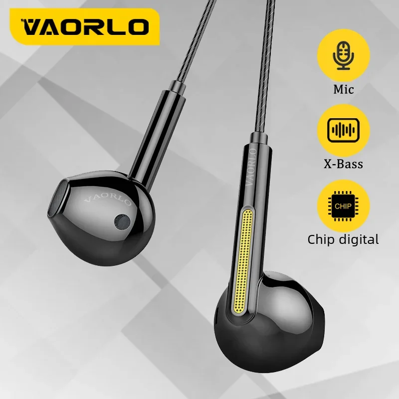 VAORLO Fones de ouvido com fio de 3,5 mm / tipo C Graves pesados ​​Fone de ouvido intra-auricular com microfone Fones de ouvido estéreo Fio para jogos Fone de ouvido USB C Fones de ouvido de telefone para Samsung OPPO