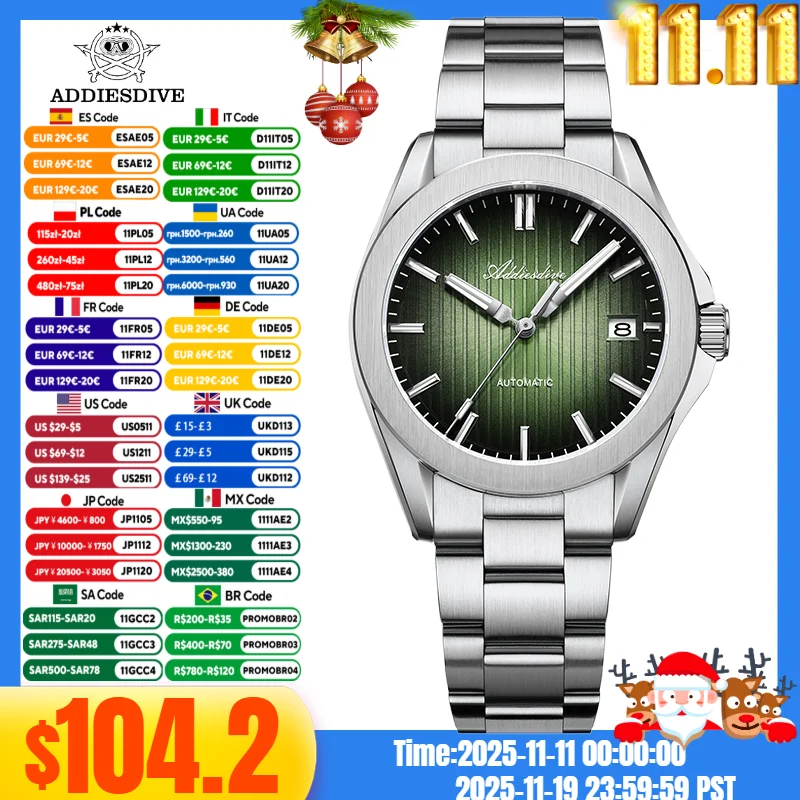 

ADDIESDIVE 38mm Men Watch AD2080 20Bar Waterproof Sapphire Glass BGW9 Super Luminous Japan NH35 Automatic Mechanical Watches
