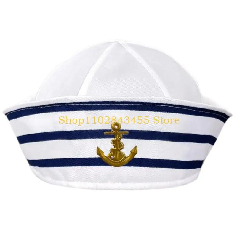 49MC Unisex Adult Yacht Boat Ship Sailor Hat with Print Captain Hat Costume Hat Marine Cosplay Teenager Hat