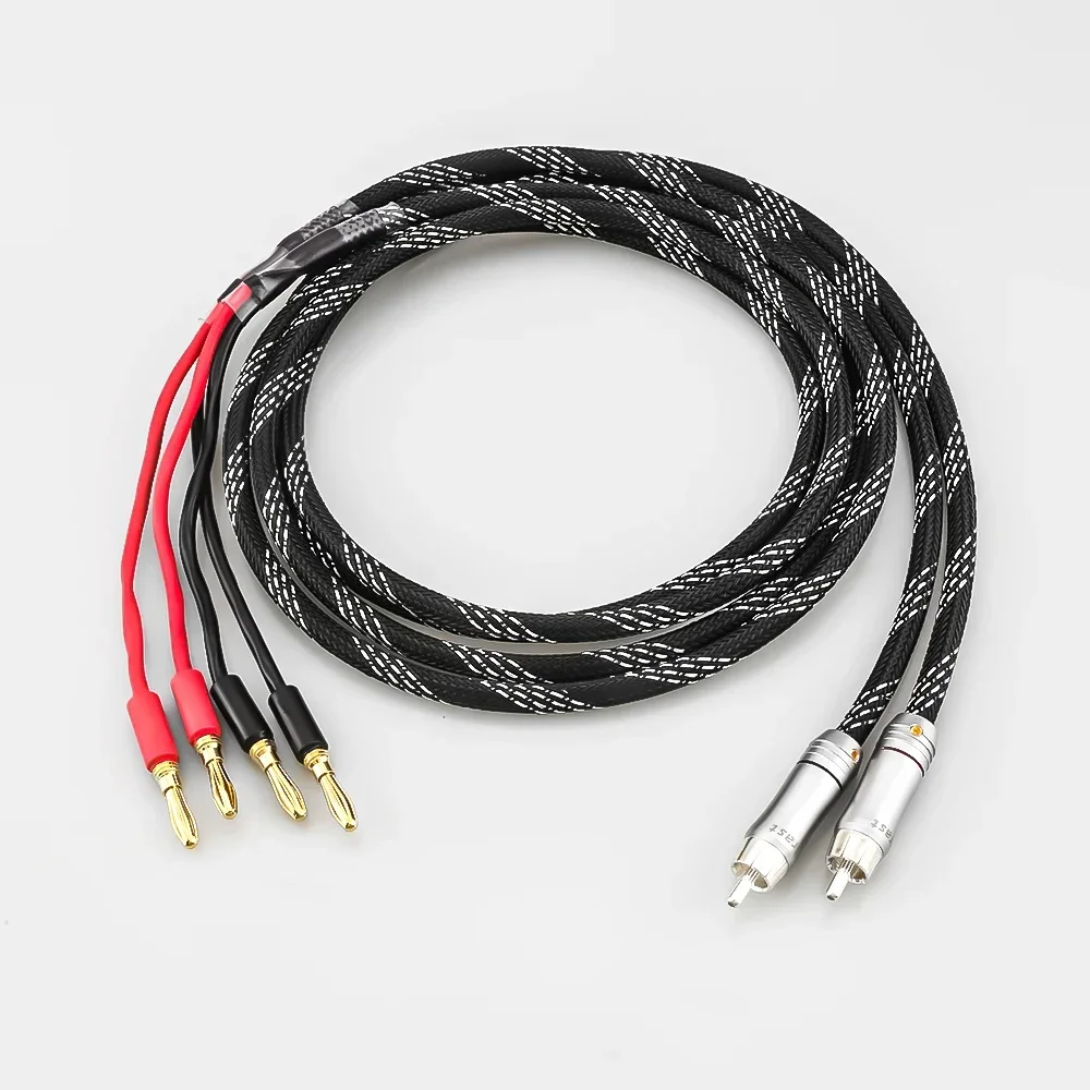 Kabel głośnik HIFI RCA do 2bananowy 4N OFC czysty miedziane złote przewód wtyczka powlekana 0.5m-5m