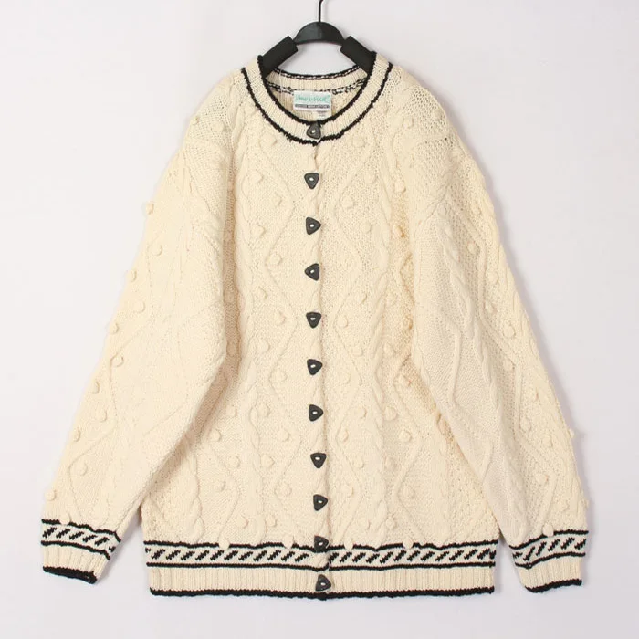 

Vintage Autumn Winter White 3D Knitwear Woolen Sweater Cardigan Overhead Beanstalk Twist Yarn Women's Faion Premium Quali