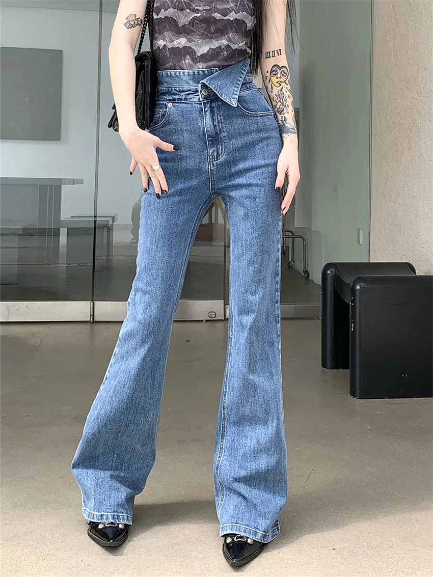 

PLAMTEE Slim Mopping Flare Jeans Women High Stretch Mujer Autumn Chic 2023 Casual Daily Denim New Office Wear Streetwear Pants