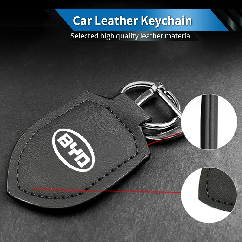 BYD Car Keychain, Genuine Leather Key Fob Holder with BYD Emblem, Universal Auto Key Ring for BYD Cars, Car Interior Accessories