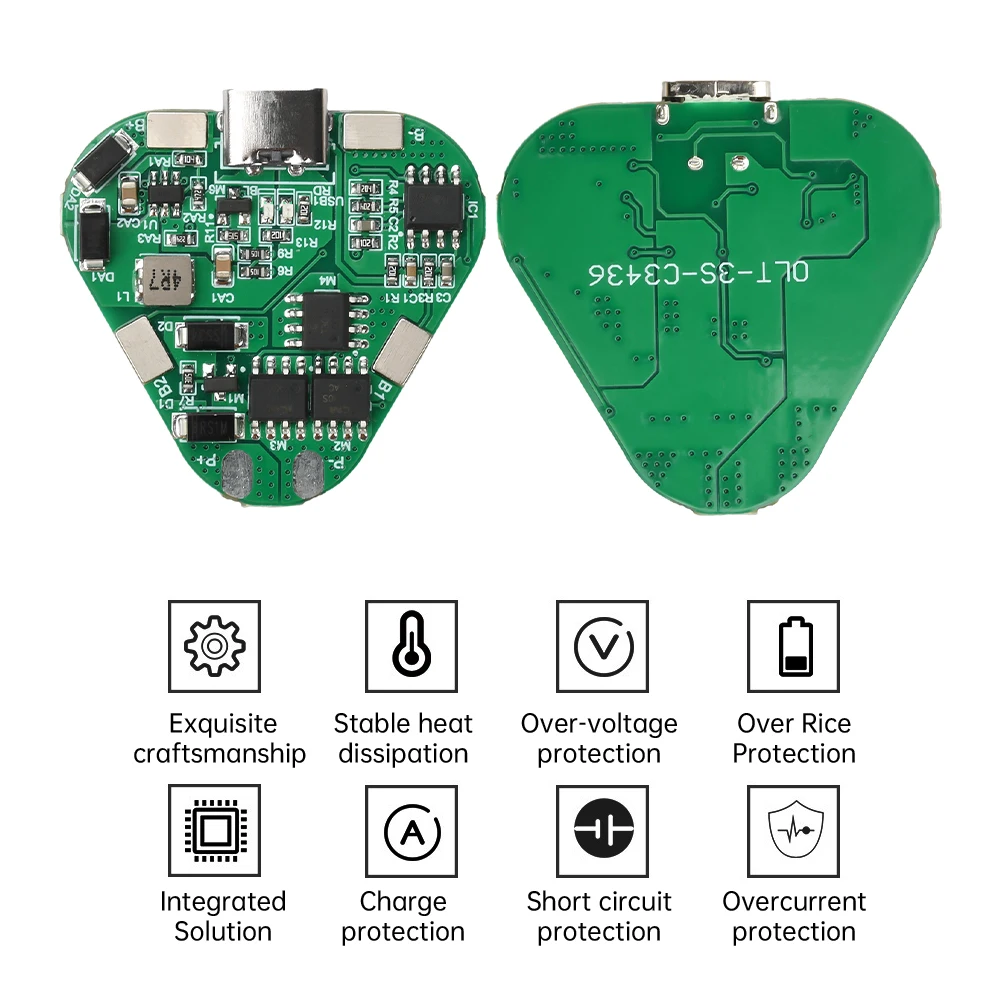 แผงวงจรป้องกันแบตเตอรี่ลิเธียม 18650 แบบชาร์จ 3S 12V 20A พอร์ตชาร์จ Type C จำนวน 1/5/10 ชิ้น