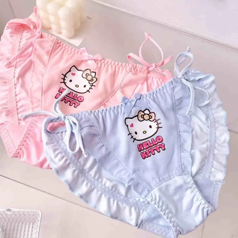 2Pcs Miniso Kit Girl Cotton Sexy Triangle Pants Kawaii Hello Kitty Comic Lift Buttocks Antibacterial Fashion T-Back Underpants