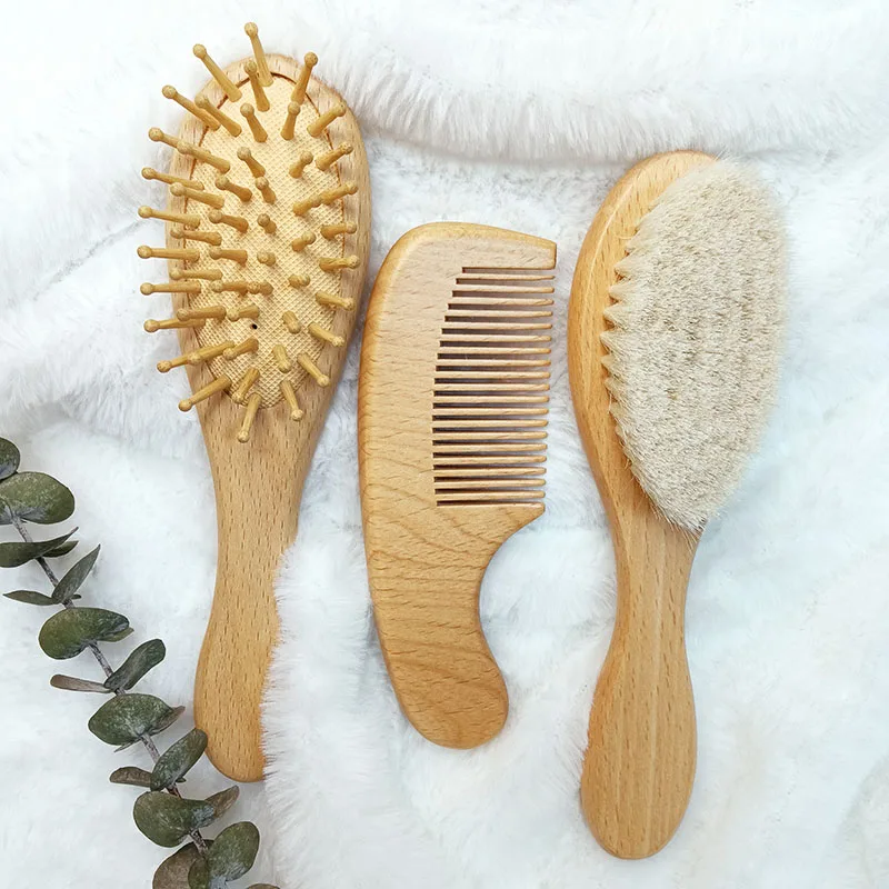 Baby Hair Brush And Comb Custom Baby Wooden Hair Brushes for Kids Comb Set Goat Hairbrush Wood Combs Birthday Baby Shower Gifts