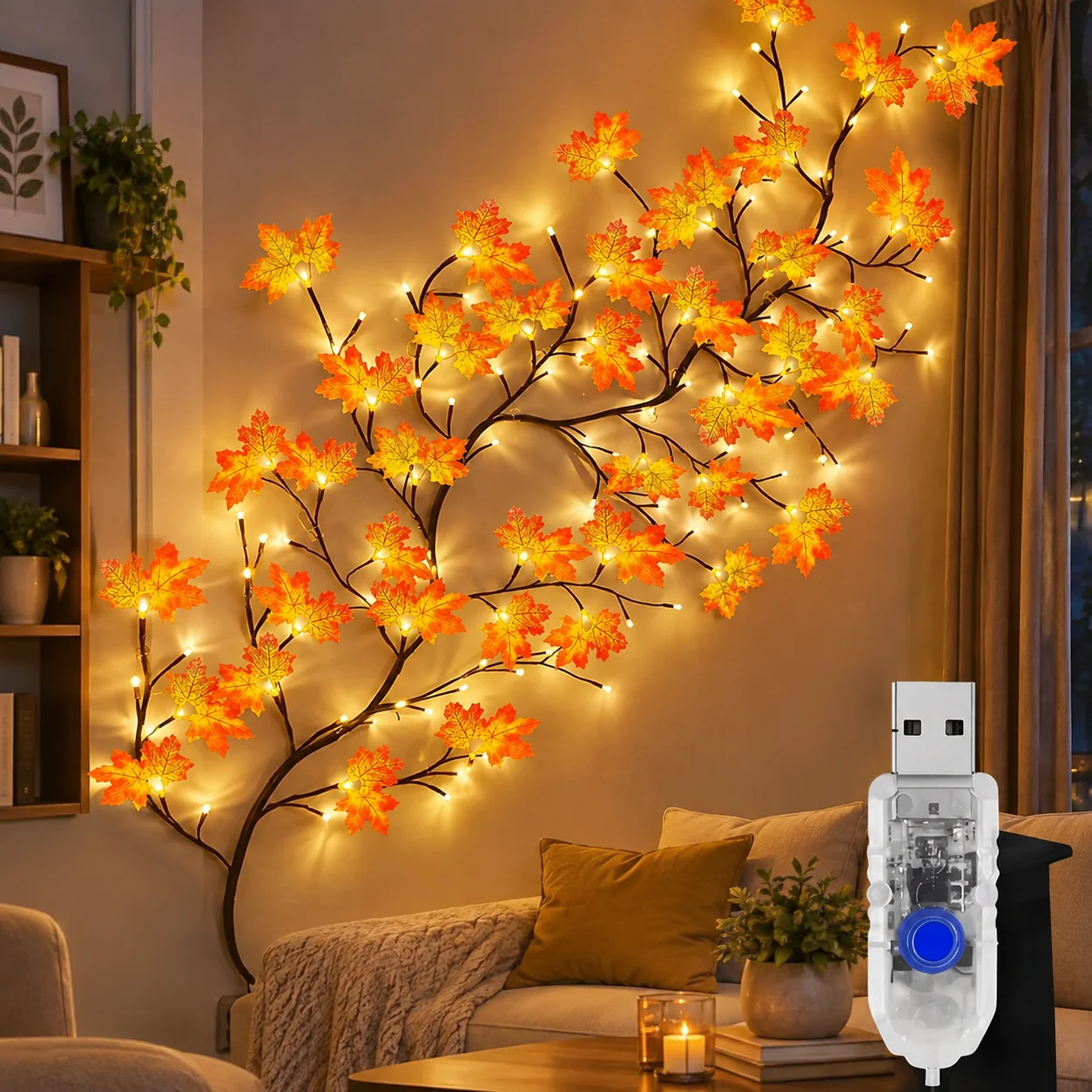 Lampe lustre floral magique DIY, guirlande de saules, alimentée par USB, 8 modes, feuille d'érable, rose, veilleuse pour la maison, la chambre, les fêtes et les événements.