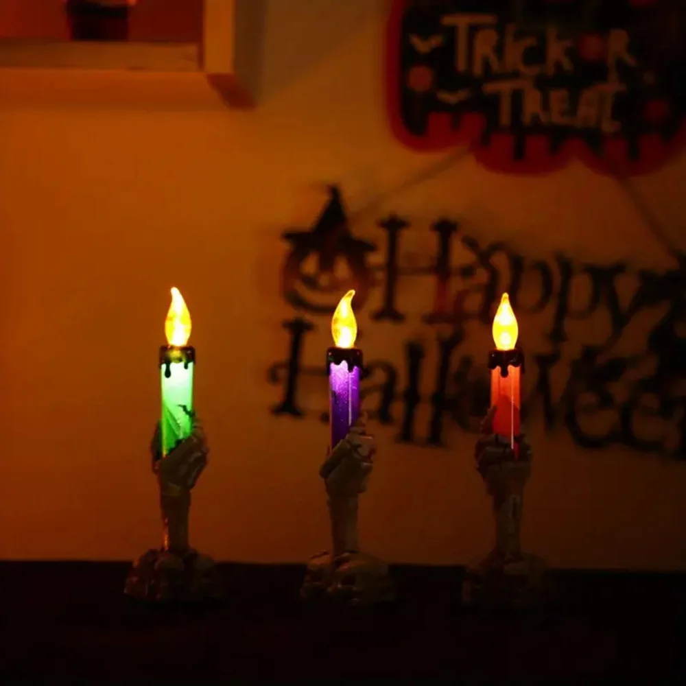 Decorative Candles Skeleton Candlestick Candlelight Horror Halloween Decoration Props LED Horror Ornaments Aromatic Candles