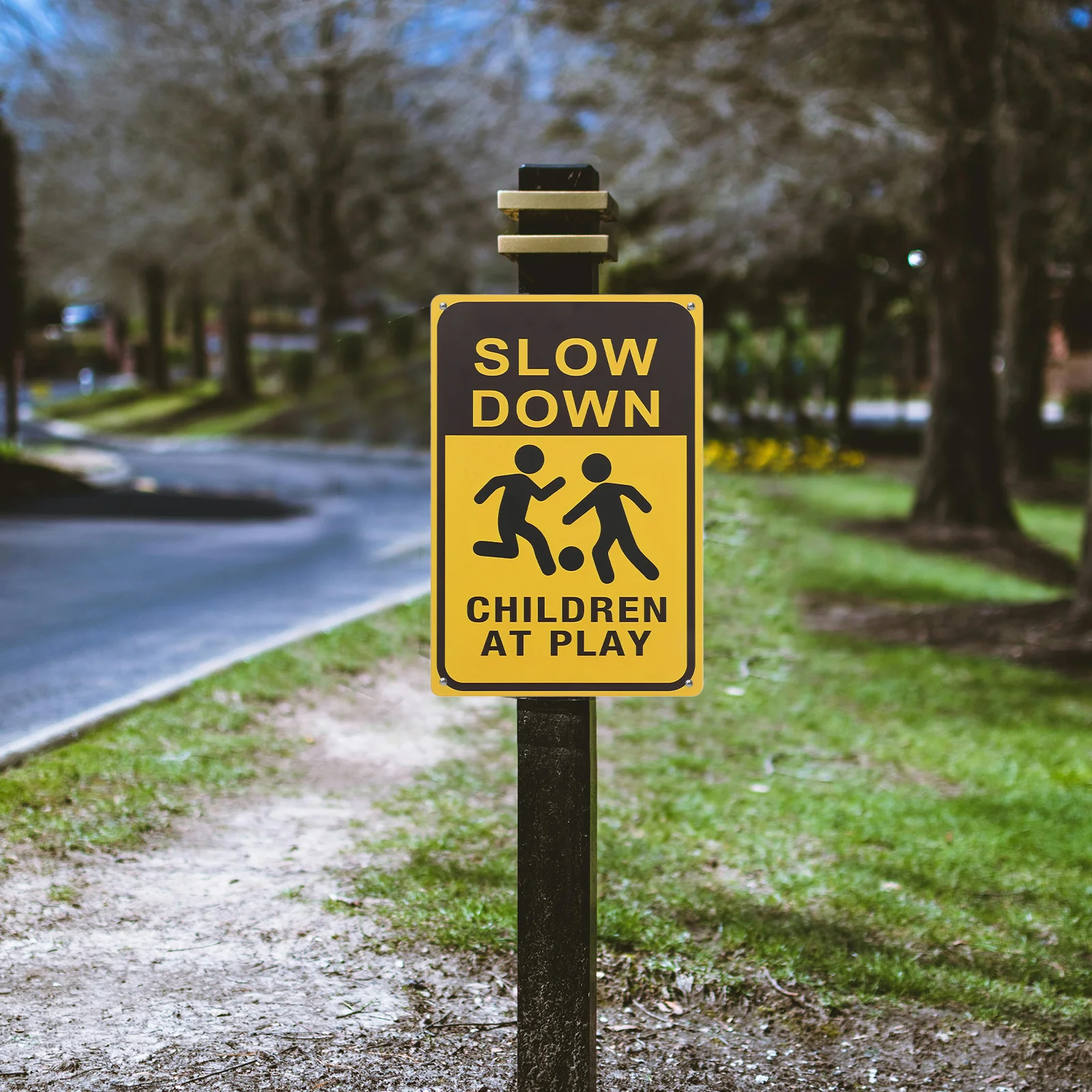 

2pcs Slow Down Children At Play Signs Reflective Road Safety Sign Metal Iron Kid Caution Signs Neighborhood Street Warning