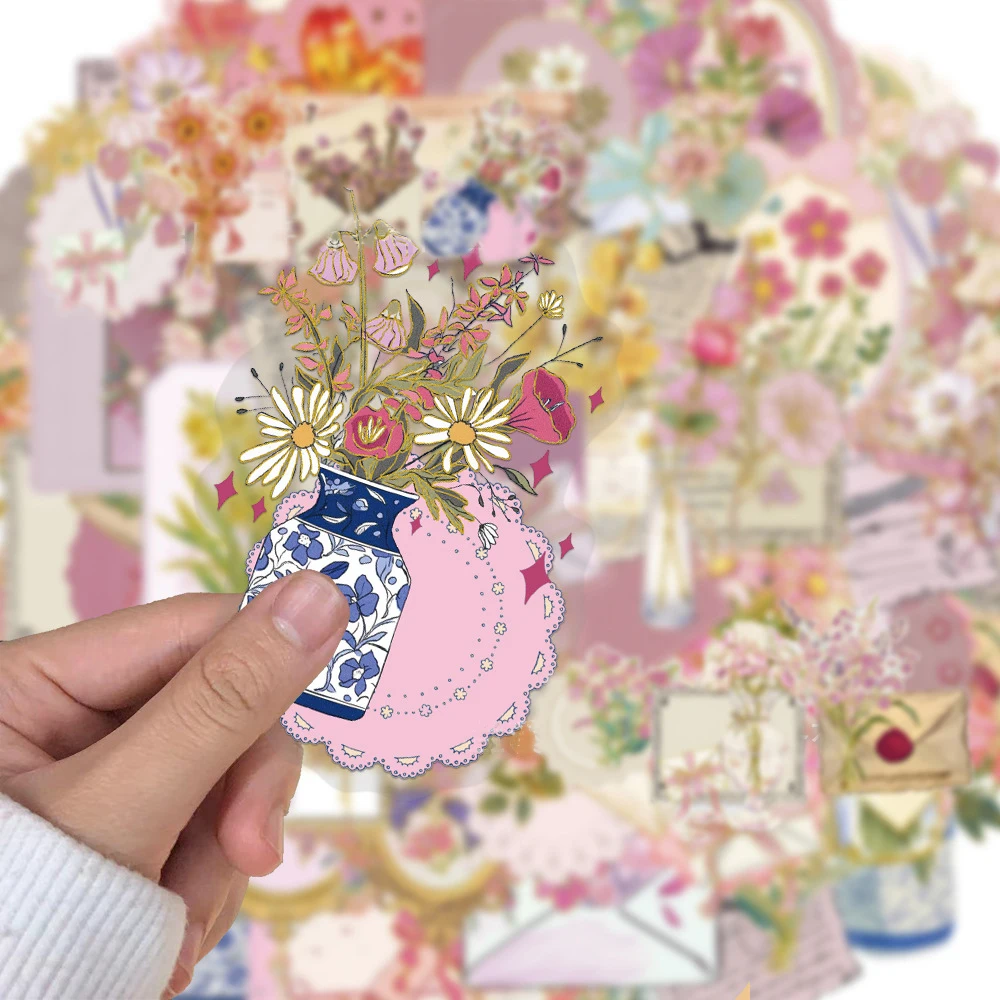 10/30/50 قطعة الفن الرجعية الجمالية الزهور الكتابة على الجدران ملصقات لطيف الكرتون الحيوانات الأليفة الشارات الهاتف الأمتعة دفتر ملصق مضاد للمياه هدية #3