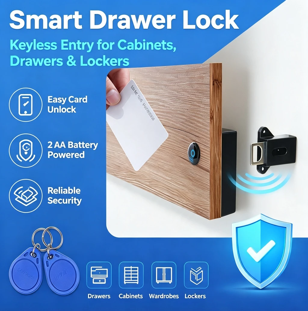DIXSG Invisible No-Drill Cabinet Lock Smart Electronic Sensor Lock for Wardrobes and Cabinets