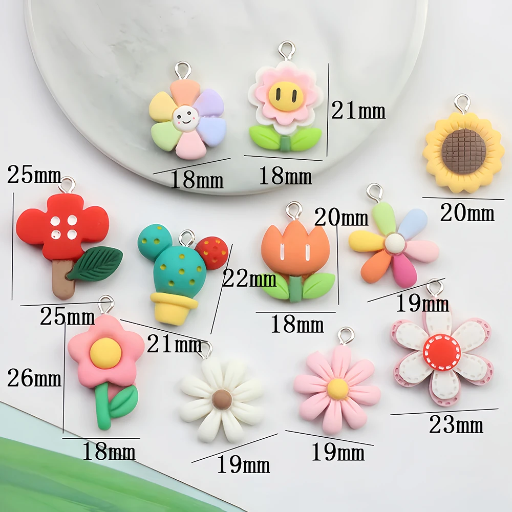 10 Stück Blumen-Harz-Charms, Avocado-Kaktus-Pilz für DIY-Ohrringe, Armbänder, Halsketten, Schlüsselanhänger, Anhänger, Schmuckherstellung – Detail 3