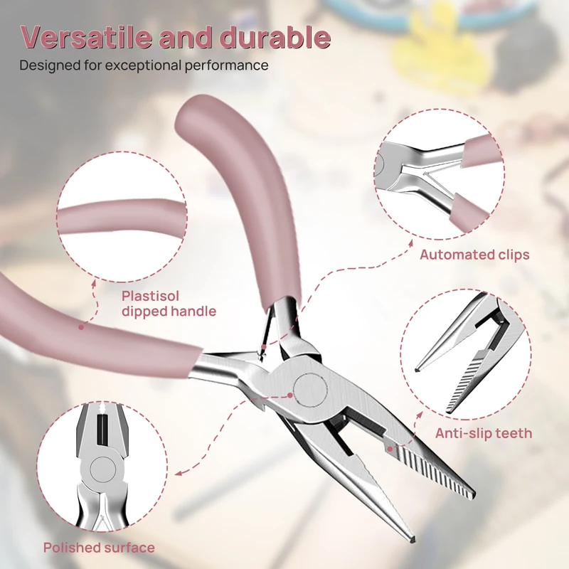 5-Zoll-tragbare Mini-Diagonalzangen-Sets aus rosa Metall, rund, gebogen, Nasenschneider, handgefertigt, Perlen für DIY-Schmuckherstellung – Detail 6