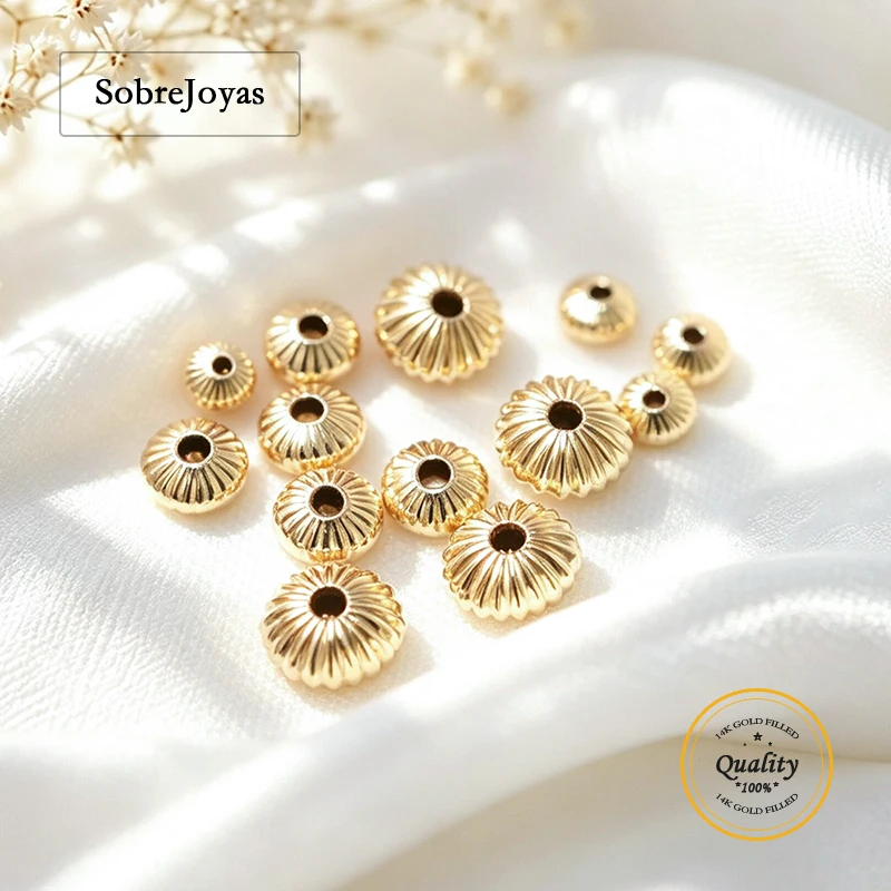 14K Gold Filled Flattened Corrugated Bead Tarnish Resistant for DIY Handmade Jewelry Making Accessory Jewelry Findings