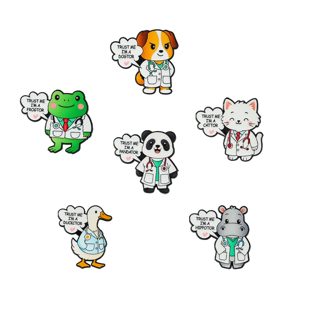 6Pcs Animal Doctor Pun Enamel Pins Set Cute Funny Cartoon Badges Lapel Brooches for Doctors - Cartoon Badges for Backpack view 2