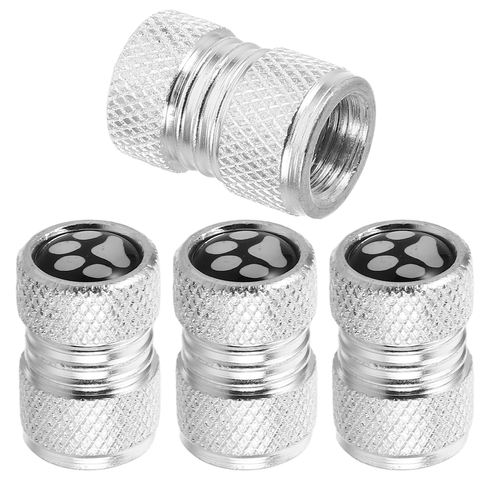 

4pcs Tire Valve Caps Silver Footprint Aluminum Alloy Anti-Leak Durable Metal Car Wheel Stem Accessories Motorcycle