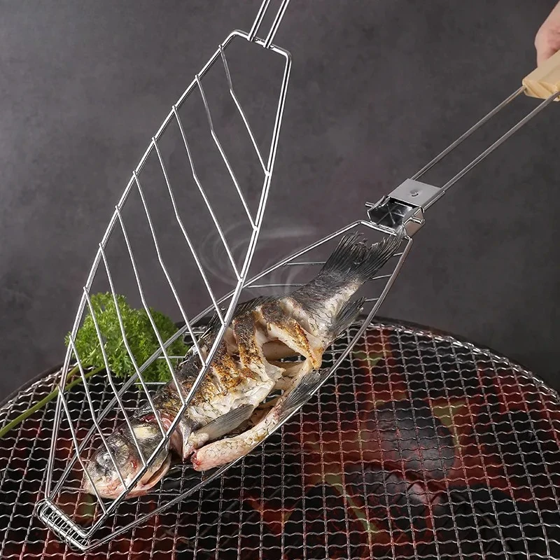 

Outdoor Roasting Fish Grilling Basket Vegetable with Folding Handle DIY Flexible Nonstick Barbecue Tool Portable Burger Mesh BBQ