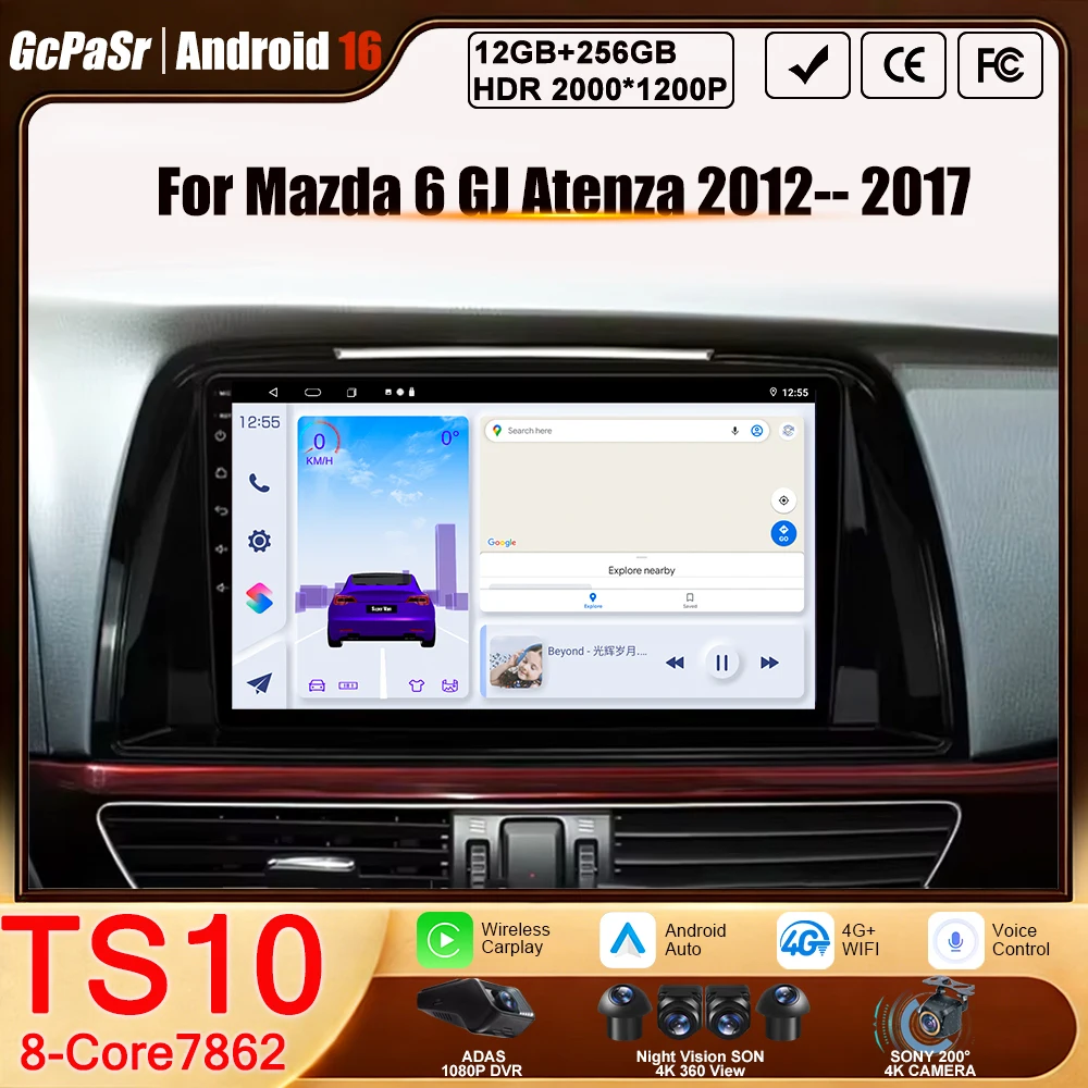 

For Mazda 6 GJ Atenza 2012 2013 2014 2015 2016 2017 Android 16 Carplay Auto Car multimedia Car radio video player GPS Navigation