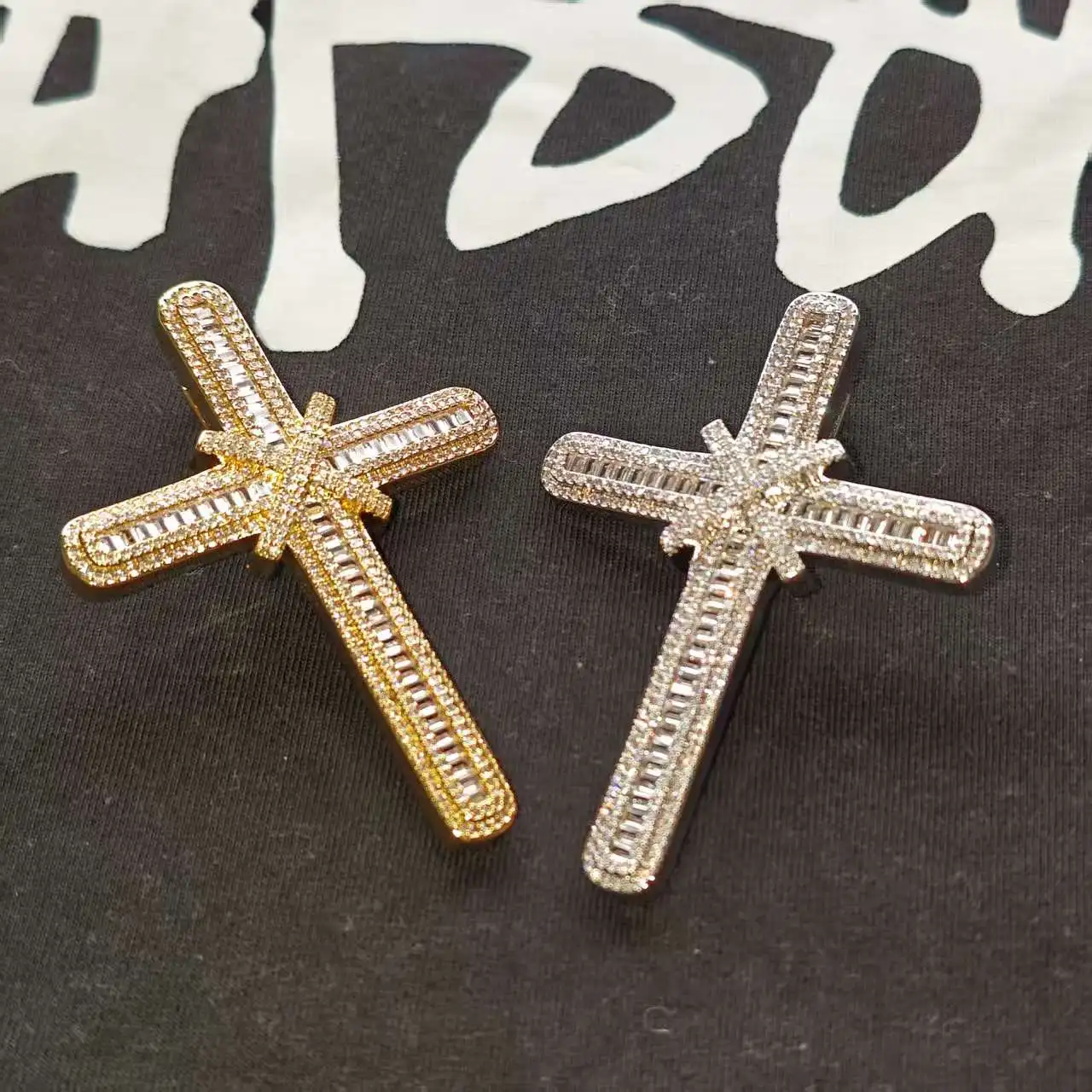 

UWIN Layered Cross Pendant Necklaces Men's Iced Out Baguettecz Religious Cross Charms Hip Hop Jewelry for Gift