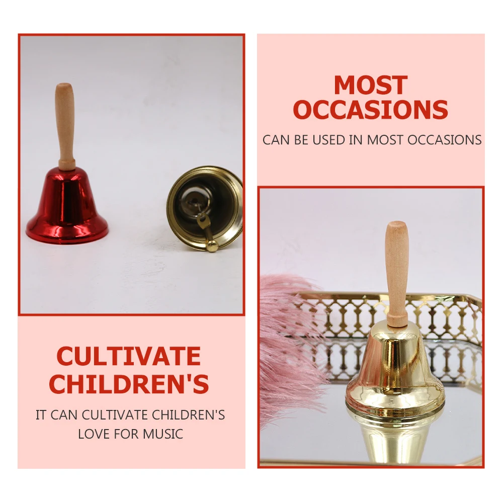 

2 Pcs H Bell Wooden H Rattle Retro Decor Brass Manual Kids naments Simple Practical Loud Ringing Easy Clean Multi Purpose