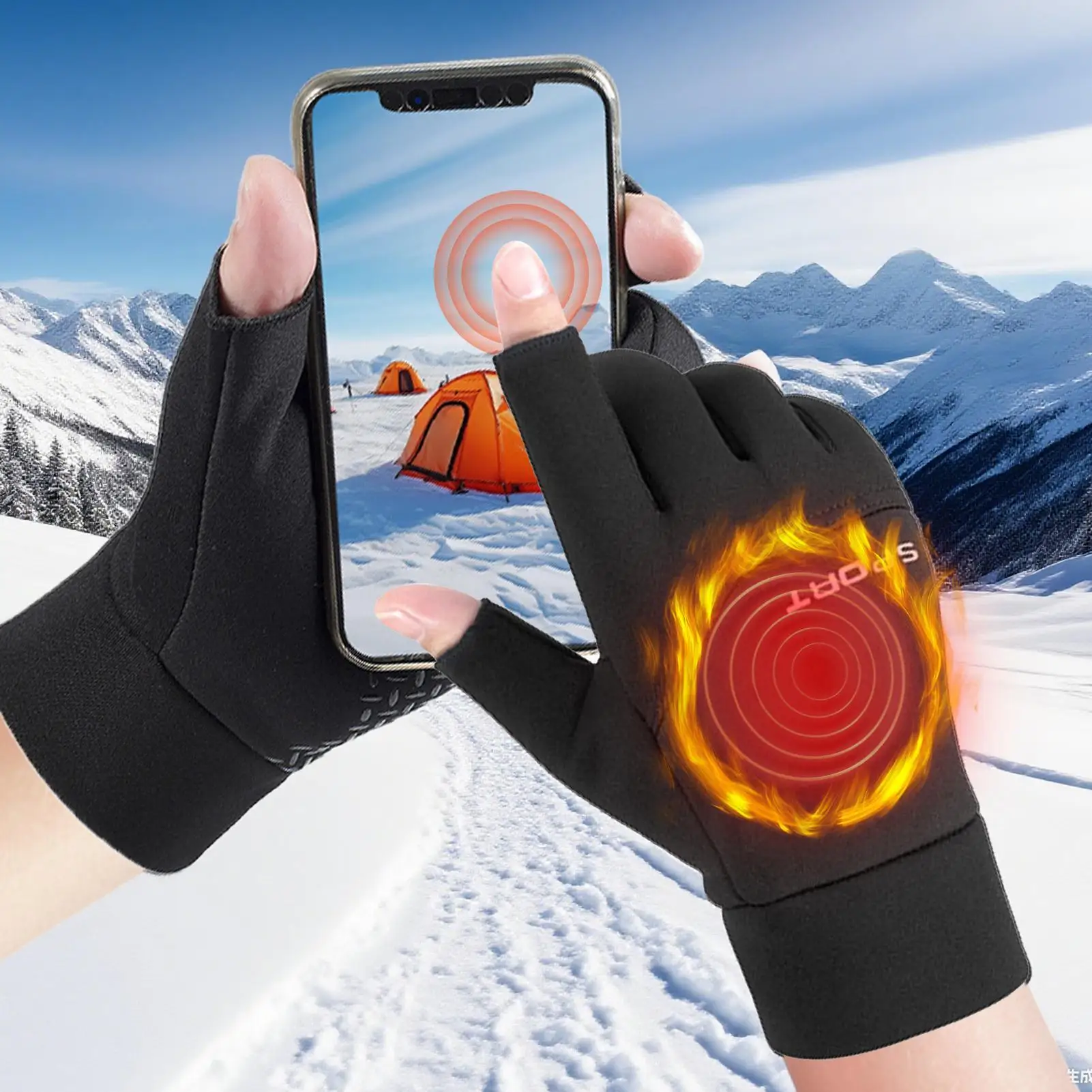 USB-Heizung, Ski, Snowboarden, Fäustling, Bildschirm, Touch, kaltes Wetter, thermische beheizte Handschuhe für Sport, Outdoor, Wandern, Radfahren, Arbeiten