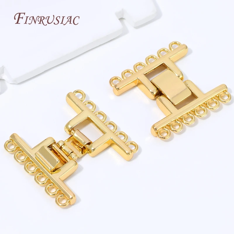 18K Gold Plated Multi Strands Clasp Connector Rectangle Layered Pearl Bracelet Clasp Multi Loops DIY Jewelry Making Accessories - view 4