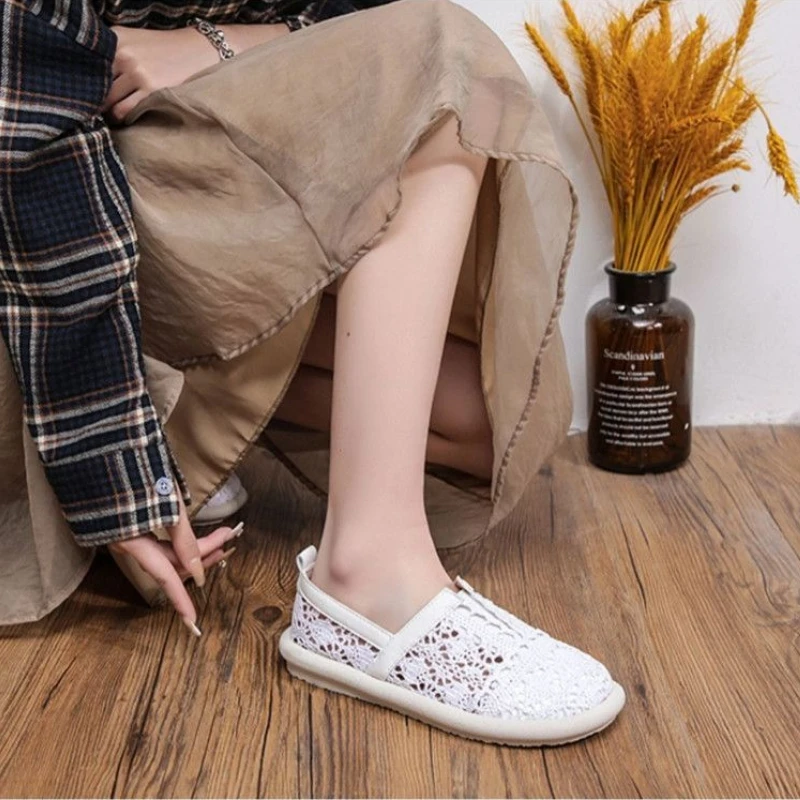 

Women Vintage Slip on Sandals Summer Flat Cloth Shoes Breathable Casual Comfortable Maternity Lightweight Flats