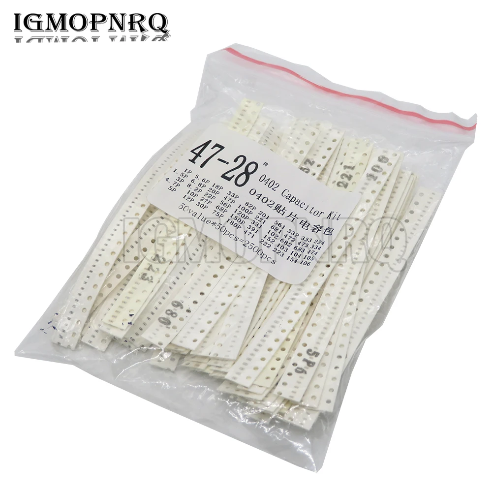 

50values*50PCS=2500PCS 0402 SMD Ceramic Capacitor Assorted Kit 1pF~10uF Chip Ceramic Capacitor Samples kit