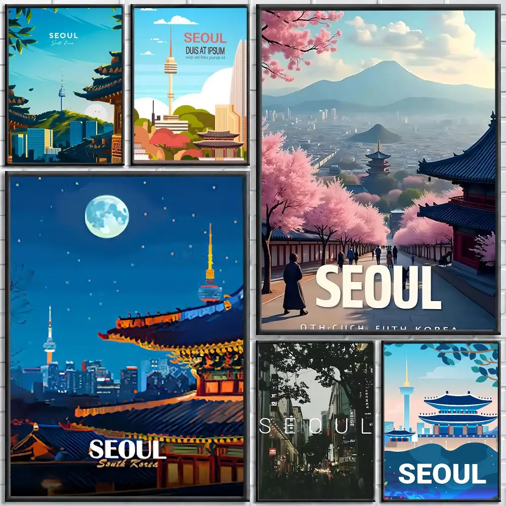 City modern S-Seoul Painting Calligraphy Stylish Canvas Poster Wall Art for Living Room Bedroom Cafe Office Home Decor Gift