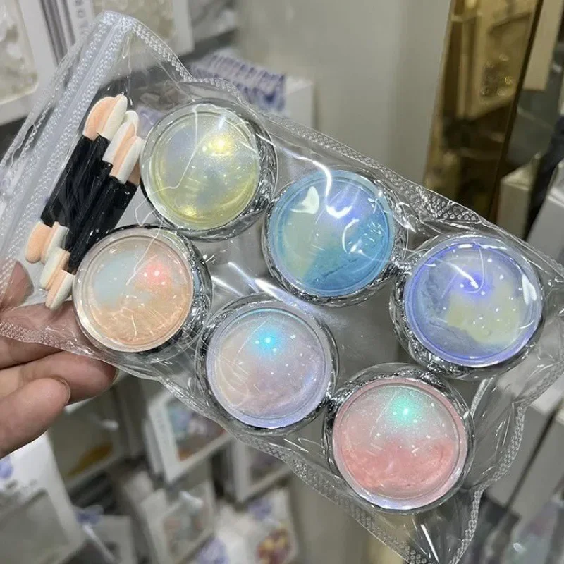 Auroras pó para unhas, 6 peças, efeito espelho metálico, pigmento camaleão holográfico para arte em unhas, esmalte em gel, imersão de sereia