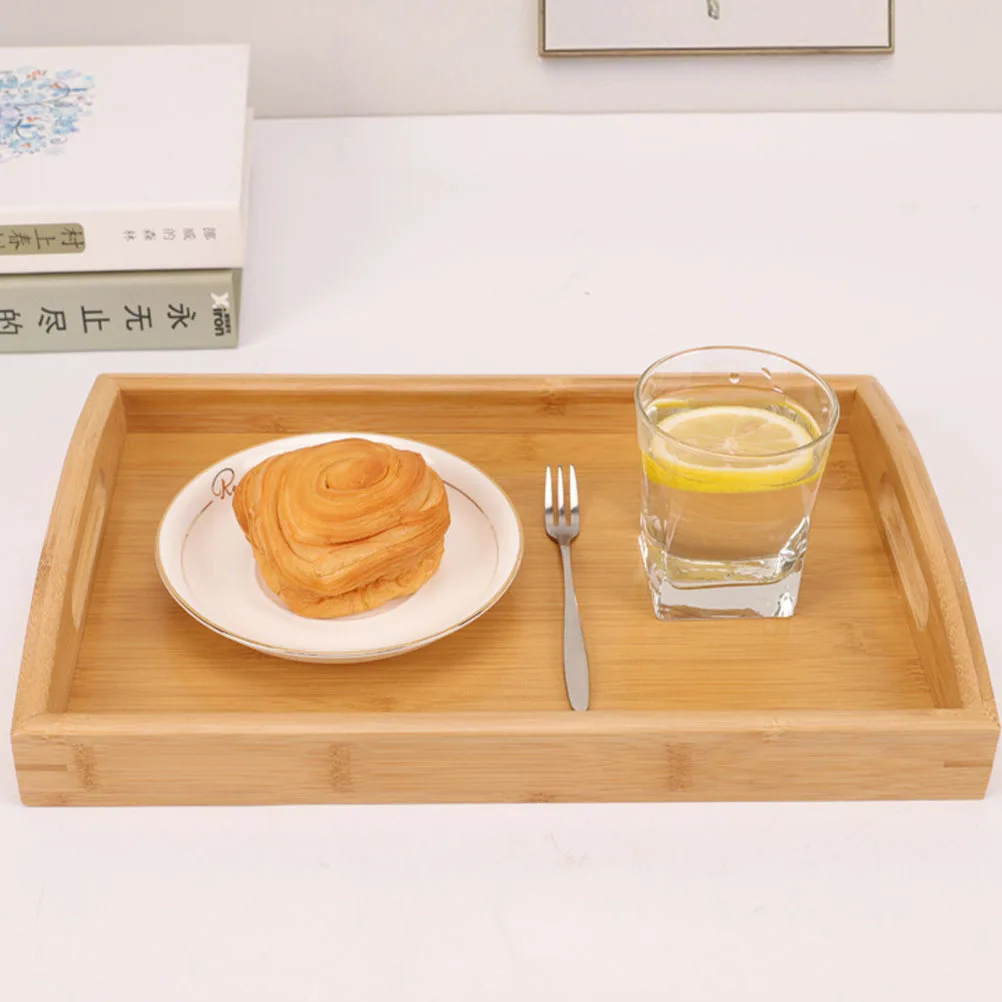 

Condiment Tray Bamboo Trays Serving with Handles Kitchen Counter Cooked Food Dessert Plate