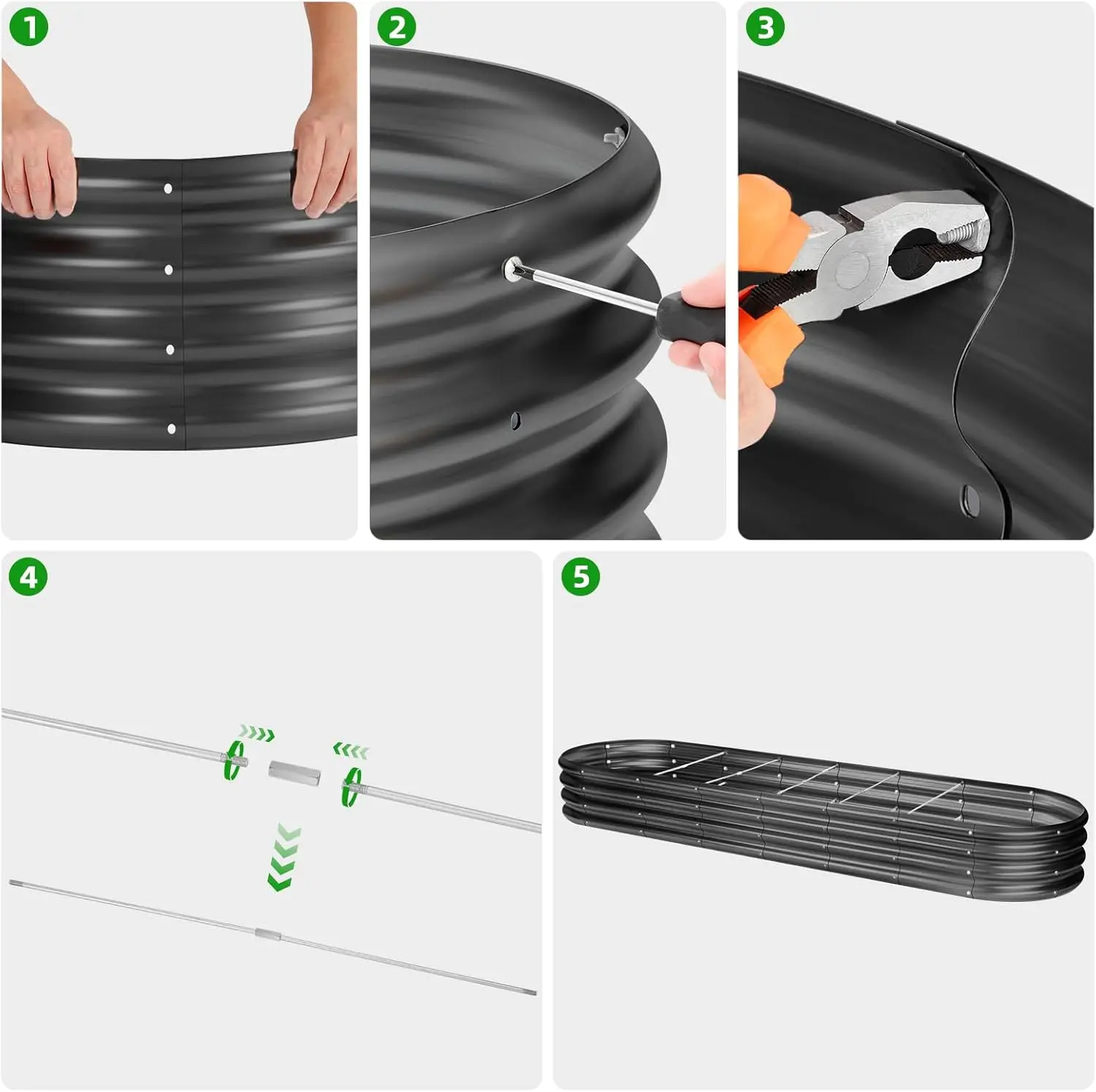 طقم سرير حديقة مرتفع مجلفن 8 × 2 × 1 قدم سعة 108 جالون صناديق حديقة مرتفعة خارجية بيضاوية معدنية أثار سرير حديقة للخضراوات #4