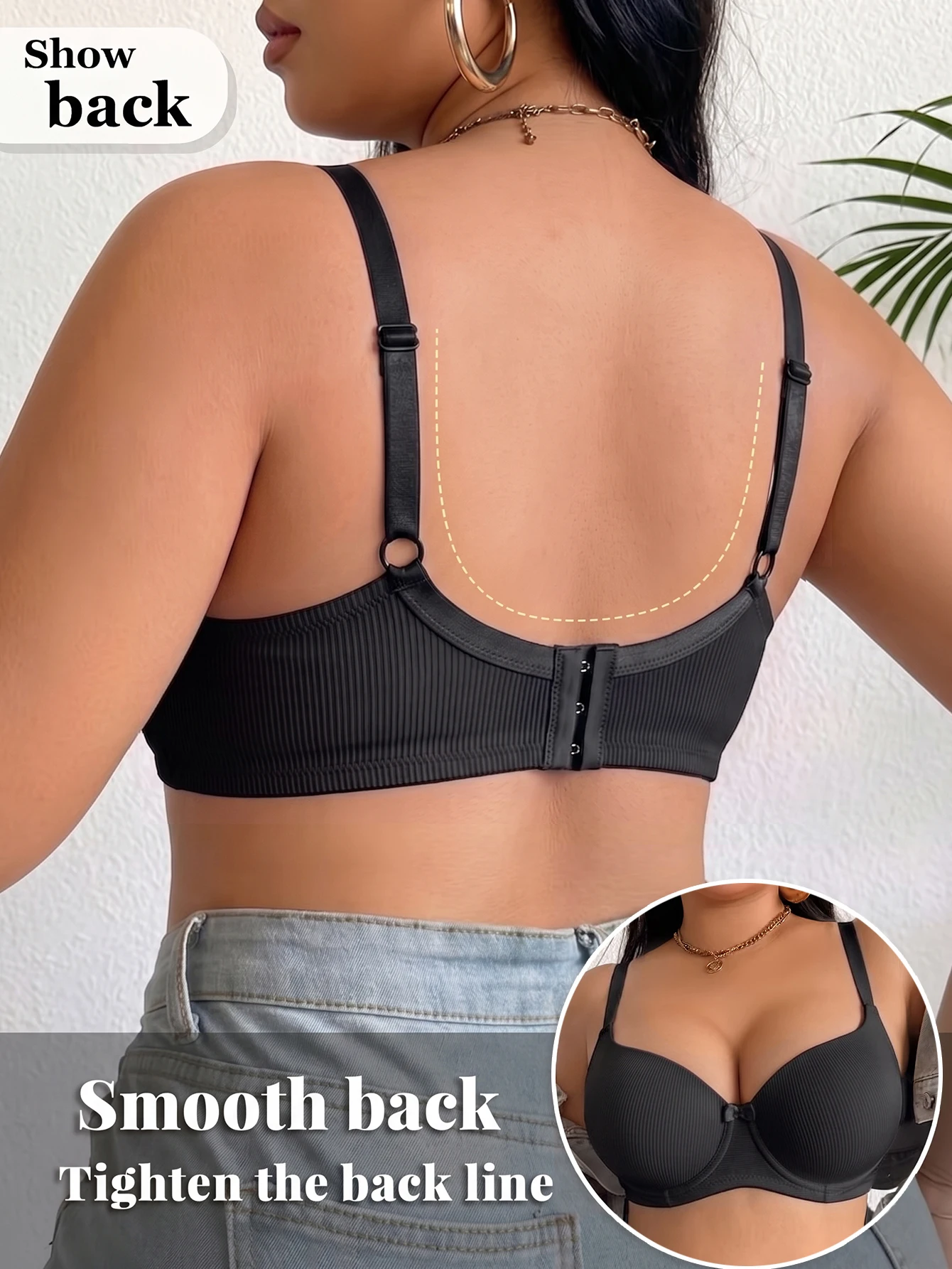 Plus Size Ribbed Women Bra Solid Basic Thin Push Up Brassiere Full Cup Comfortable Underwire Underwear