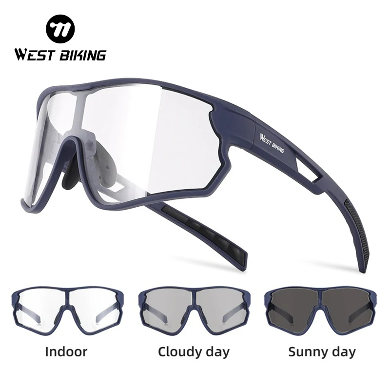 

WEST BIKING Bicycle Photochromic Glasses Outdoor Sports Glasses Cycling Mountain Bike Eyewear Men's & Women's Road Goggles