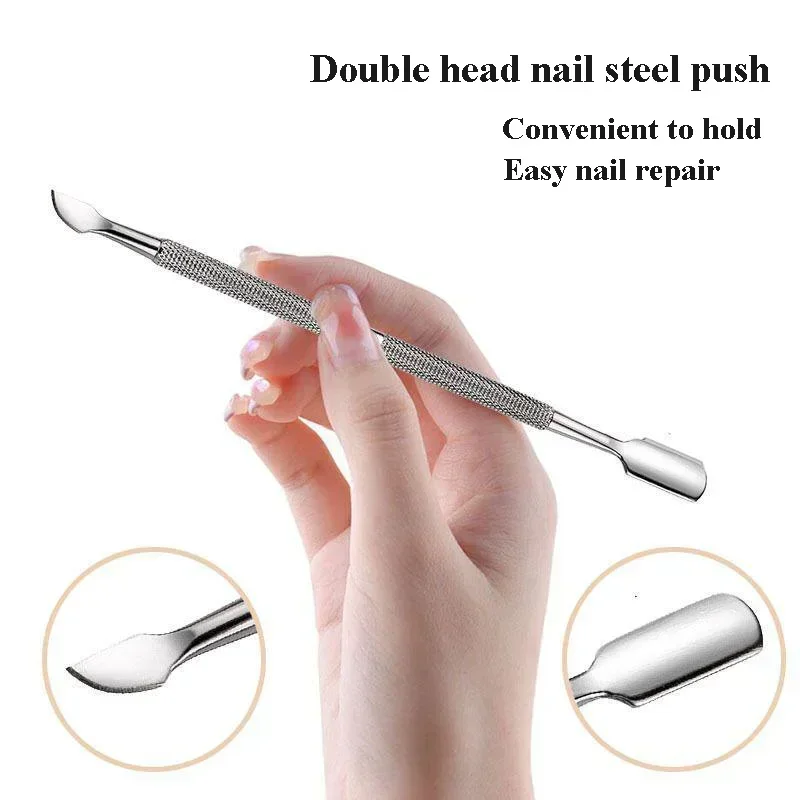 Nail Double-ended Use Stainless Steel Circle Beveled Head Cuticle Pusher Deadskin Remover Manicure Sticks Tools Nail Care Tool