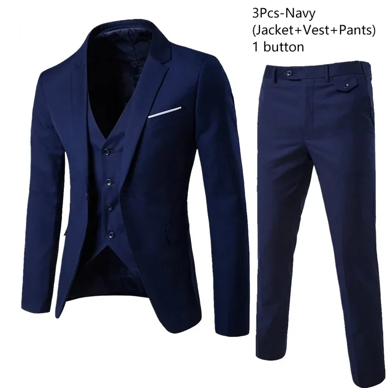 3 Pieces Suits For Men Wedding Set Elegant Jackets Vest Pants Luxury Blazers Formal Outfit Fashion Classic Full Costume